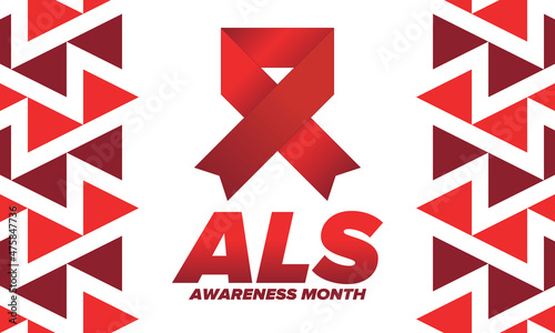 ALS Awareness Month. Amyotrophic lateral sclerosis. Annual campaign is held in May in United States. Control and protection. Prevention campaign. Medical health care concept. Vector illustration
