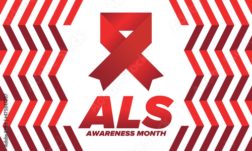 ALS Awareness Month. Amyotrophic lateral sclerosis. Annual campaign is held in May in United States. Control and protection. Prevention campaign. Medical health care concept. Vector illustration