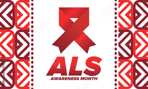 ALS Awareness Month. Amyotrophic lateral sclerosis. Annual campaign is held in May in United States. Control and protection. Prevention campaign. Medical health care concept. Vector illustration