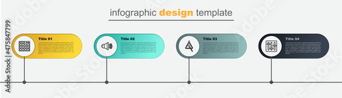 Set line Sound mixer controller, Triangle, Speaker volume and Drum machine. Business infographic template. Vector