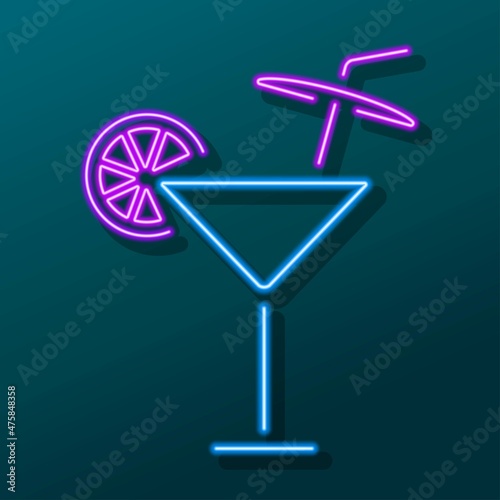 cocktail neon sign, modern glowing banner design, colorful modern design trend. Vector illustration.