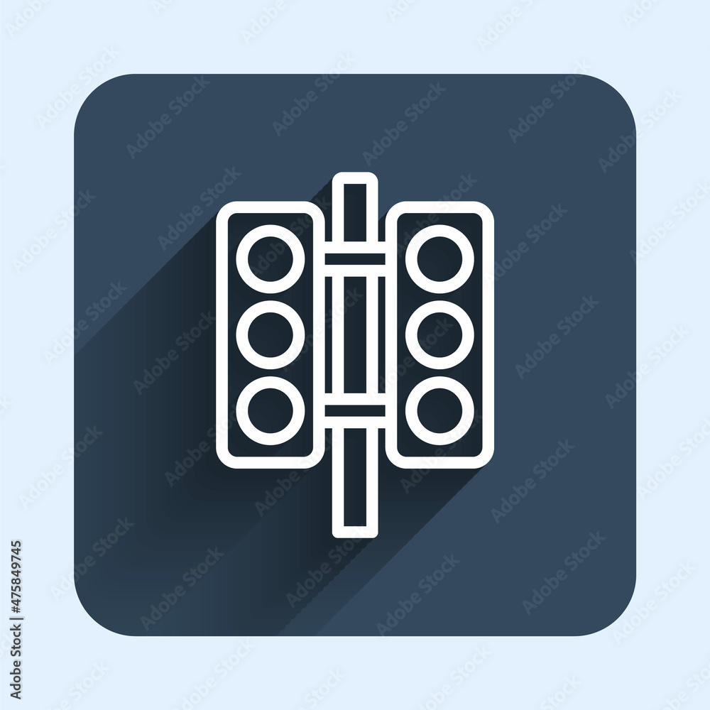 White line Racing traffic light icon isolated with long shadow background. Blue square button. Vector White line Racing traffic light icon isolated with long shadow background. Blue square button. Vector