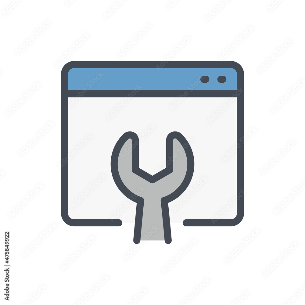 Website maintenance and service color line icon. Web page with wrench vector outline colorful sign. Website maintenance and service color line icon. Web page with wrench vector outline colorful sign.