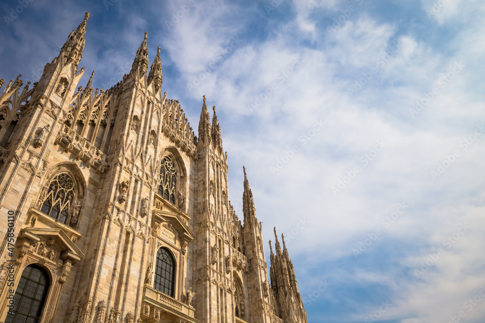 Milan Cathedral (Duomo di Milano) with blue sky and sunset light