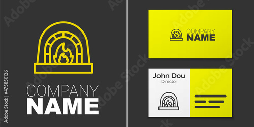 Tableau sur Toile Logotype line Blacksmith oven icon isolated on grey background