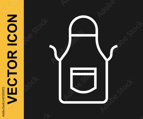 White line Blacksmith apron icon isolated on black background. Protective clothing and tool worker. Vector