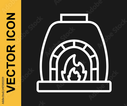 White line Blacksmith oven icon isolated on black background. Vector