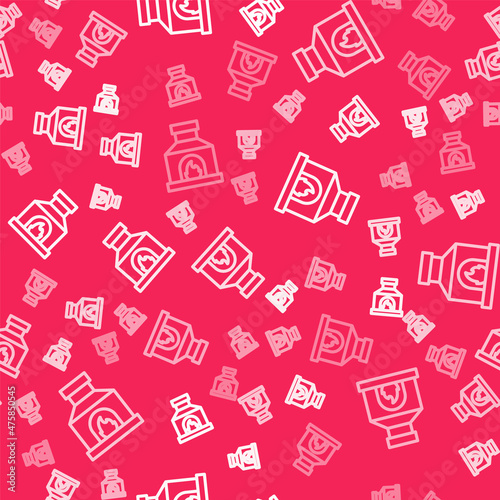 White line Blacksmith oven icon isolated seamless pattern on red background. Vector
