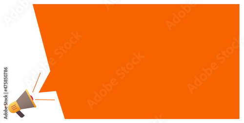 Announcement advertising promo banner orange color vector, announce excited attention and warning speaker backdrop, caution special loud deal offer or mega sale copy space template megaphone