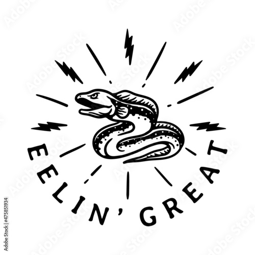 black and white vintage style electric eel logo photo