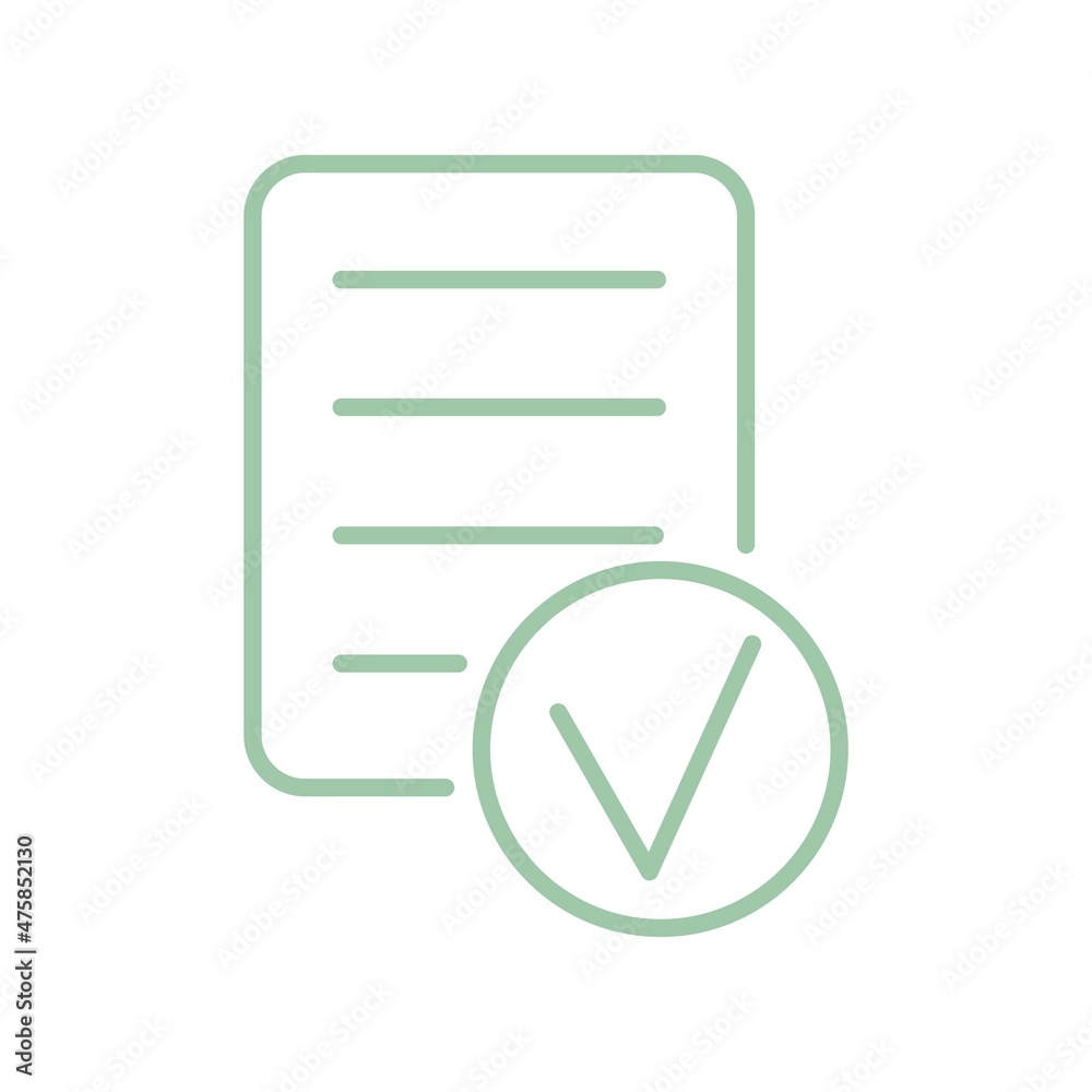 Simple outline turquoise document icon with a check mark inside a circle. Documentation check concept. Colored vector modern minimal sign Simple outline turquoise document icon with a check mark inside a circle. Documentation check concept. Colored vector modern minimal sign