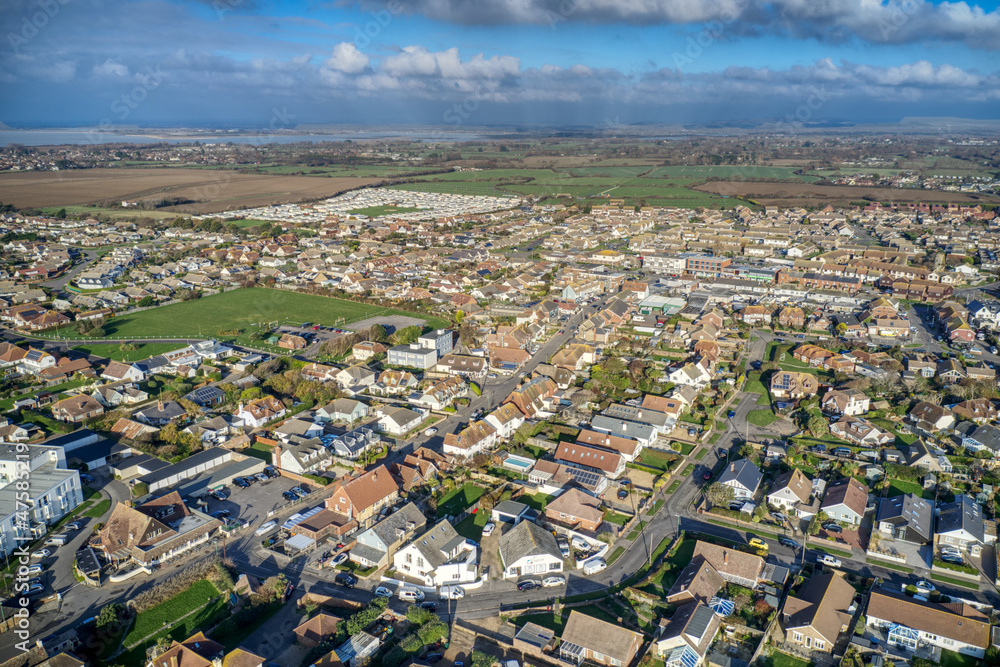 East Wittering, a seaside village in West Sussex Southern England and popular with tourists in the summer, Aerial view.