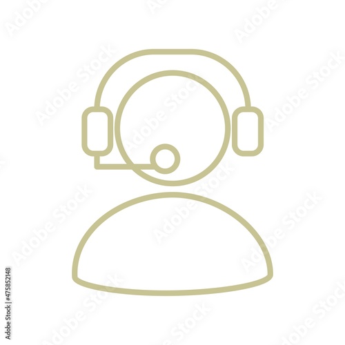 Simple contour light brown icon of a human silhouette with headphones and microphone. Online user support concept. Colored vector modern minimal sign