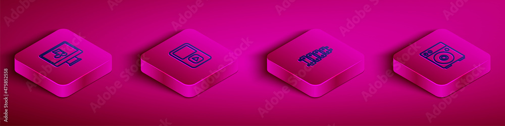 Set Isometric line Computer with music note, Music player, Xylophone and Guitar amplifier icon. Vector Set Isometric line Computer with music note, Music player, Xylophone and Guitar amplifier icon. Vector