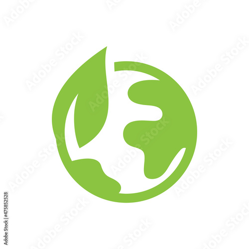 Planet Earth with leaf filled vector icon. Green globe, ecology symbol.