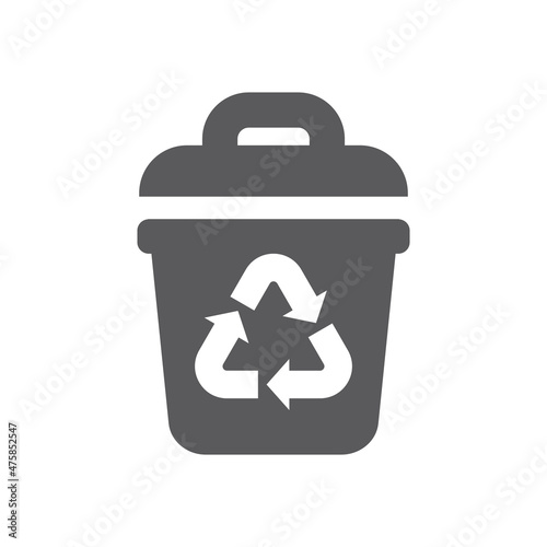 Recycle bin with recycled sign filled icon. Rubbish, waste container black vector symbol.