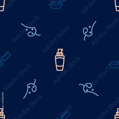 Set line Lip augmentation, Acne and Tube of hand cream on seamless pattern. Vector