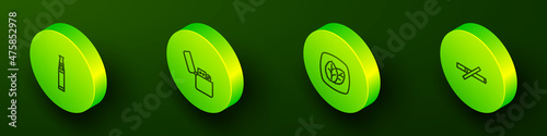 Set Isometric line Electronic cigarette, Lighter, Tobacco leaf and No smoking icon. Vector