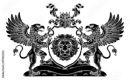 Photo Crest Griffon Horse Coat of Arms Lion Royal Shield