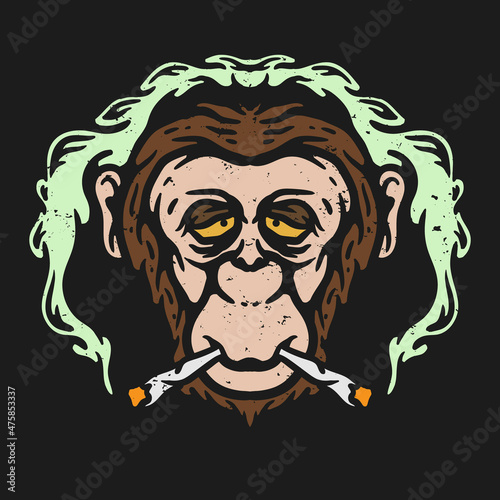 vintage illustration of a smoking chimpanzee with a drunk expression