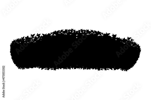 Set of monochrome silhouette of shrubs and trees. Decorative design element in black and white colors.Horizontal panorama with thicket of  garden plants.