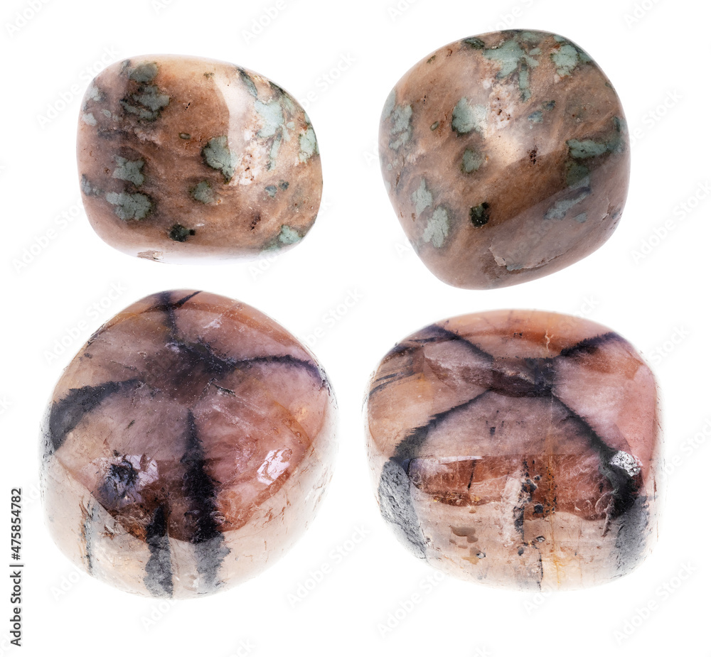 set of various andalusite gem stones cutout
