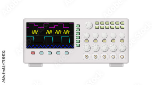 Realistic oscilloscope isolated on white background. Vector illustration.