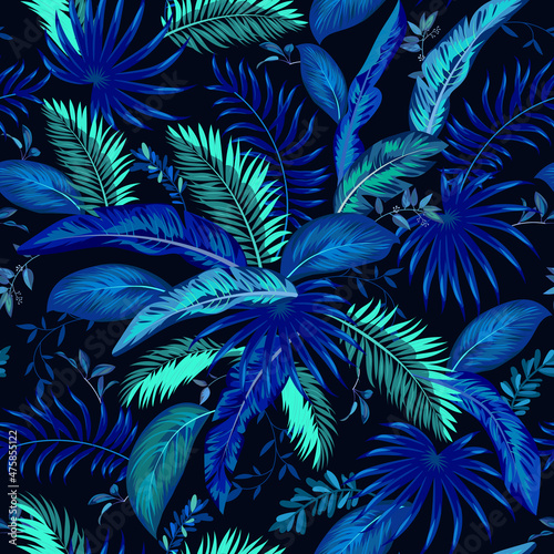 Seamless tropical motif with leaves