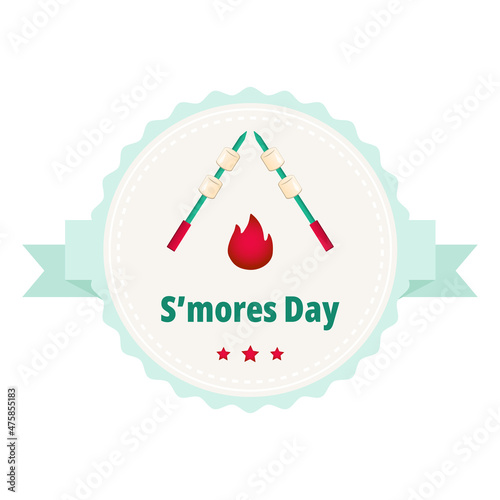 Smores  Day logo or emblem for your design. Festive inscription with smores and  bonfire. Vector illustration