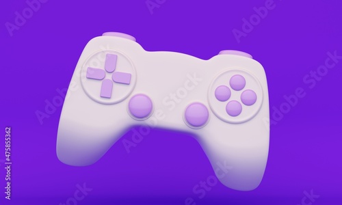 White game controller on a lilac background. 3d rendering