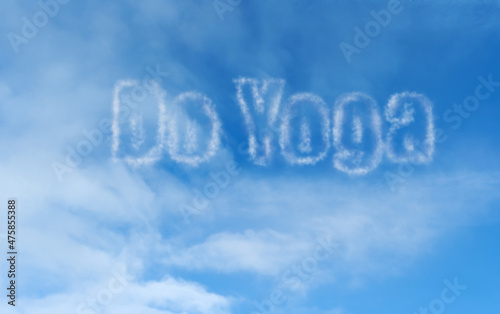 'Do Yoga' text from clouds in a blue sky