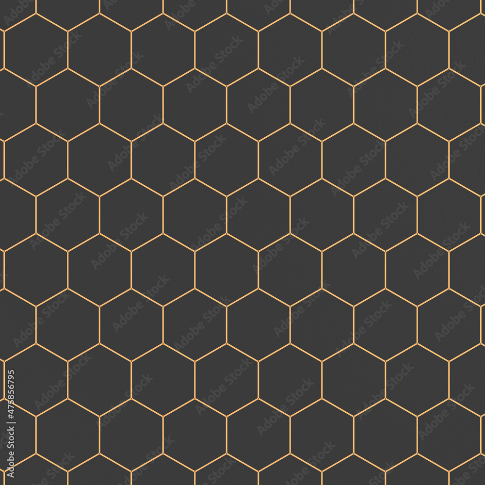 orange hexagon on dark background. 3D illustration orange hexagon on dark background. 3D illustration