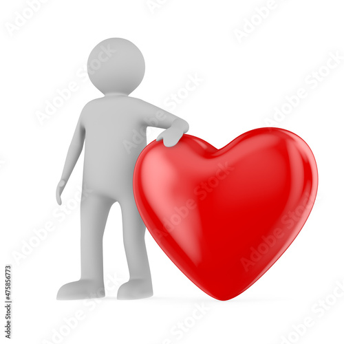 Man and heart on white back...