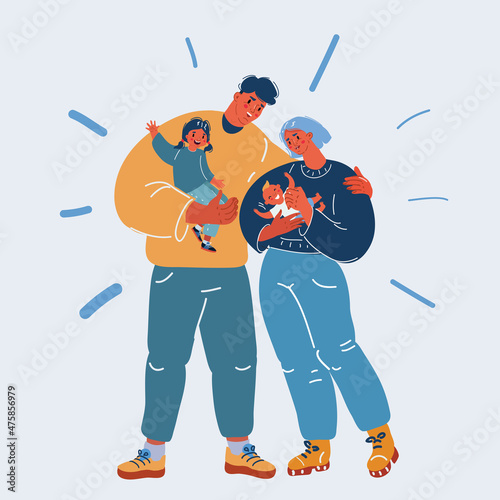 Vector illustration of happy young family spending time together