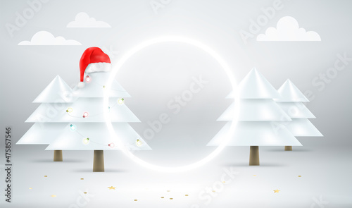 Christmas card with glowing frame for a text. 3d vector banner with copy space © tovovan
