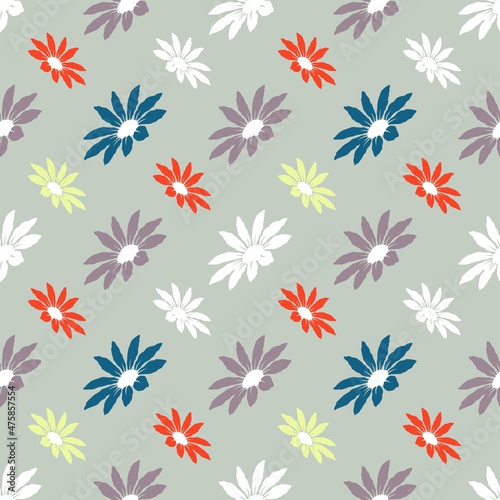 Floral seamless pattern colourful flowers on grey background