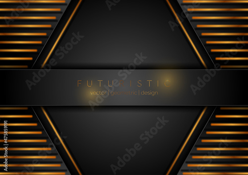 Black and golden abstract geometric background. Futuristic technology vector design