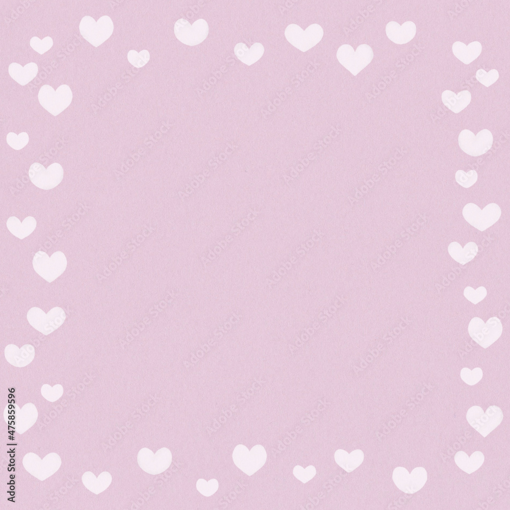 正方形　くすみピンクとハートフレームのラブリーな背景