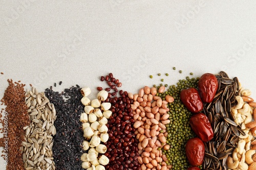 Raw Ingredients Making Laba Porridge, Chinese Traditional Congee Served at Laba Festival. Isolated photo