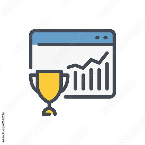 Top sales color line icon. Website with trophy cup and statistic report vector outline colorful sign.