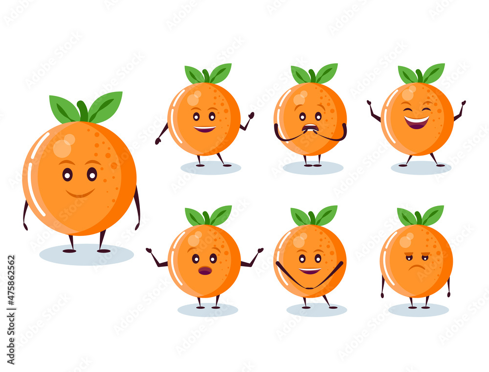Orange set - character and emotion. Anthropomorphic hero. Vector illustration in cartoon style. Orange set - character and emotion. Anthropomorphic hero. Vector illustration in cartoon style.
