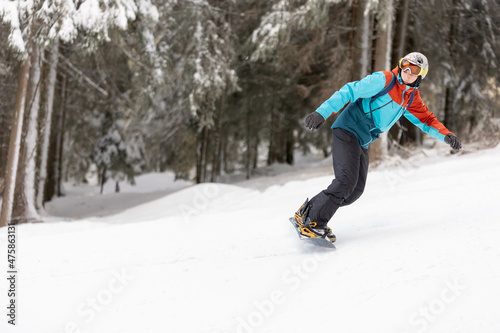 snowboarder on the slope. Winter sports. Winter landscape with a snowboarder on a slope