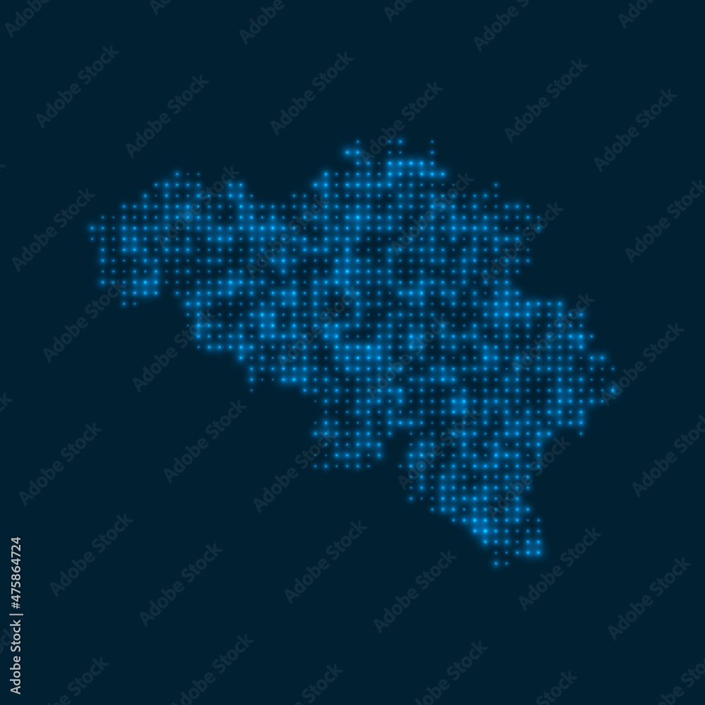 Belgium dotted glowing map. Shape of the country with blue bright bulbs. Vector illustration.