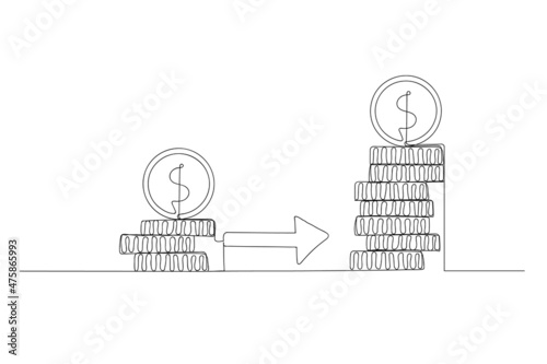 Continuous line drawing penny cents are drawn in one black line on a white background. The concept of profitability there was little money there was a lot. Vector illustration.
