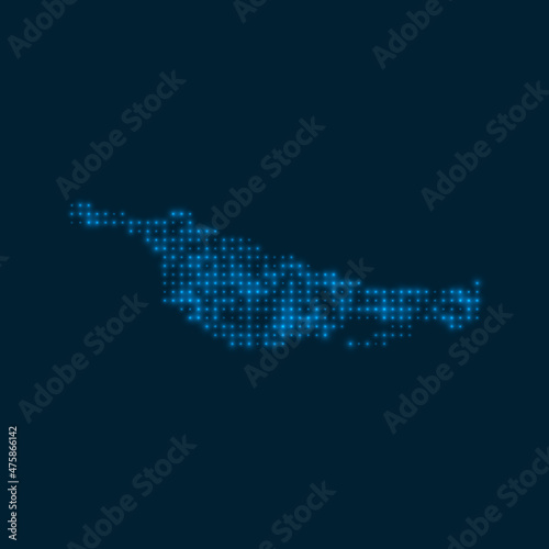 Little San Salvador Island dotted glowing map. Shape of the island with blue bright bulbs. Vector illustration.