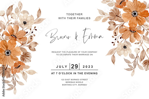 Wedding invitation template with watercolor floral