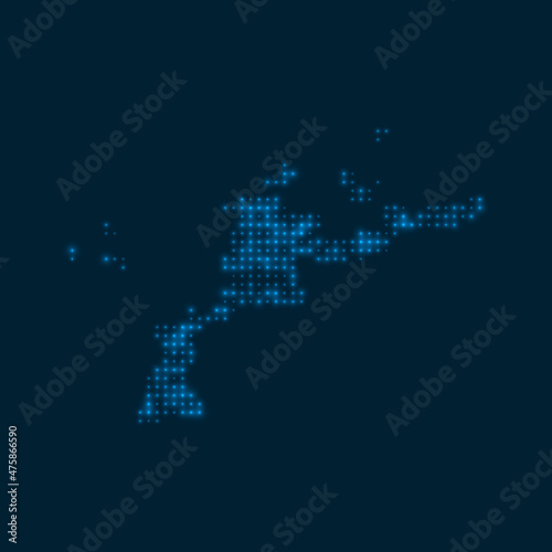 Virgin Gorda dotted glowing map. Shape of the island with blue bright bulbs. Vector illustration.