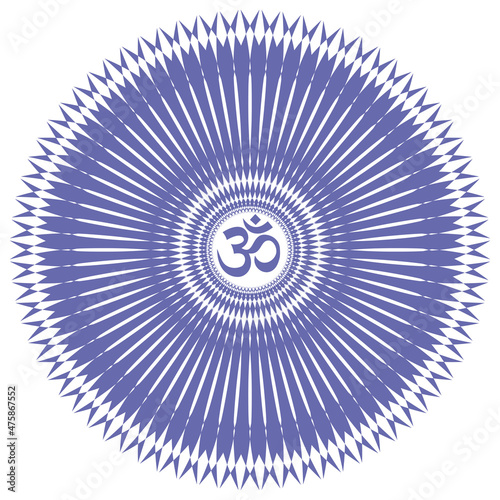 Mandala with aum, om, ohm sign in center. Spiritual and oriental symbol. Very peri color. art graphics