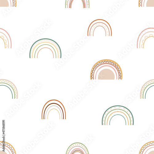 Geometric seamless pattern with rainbow in boho style. Vector illustration for fabric, design, children's textiles, prints, wallpapers, posters