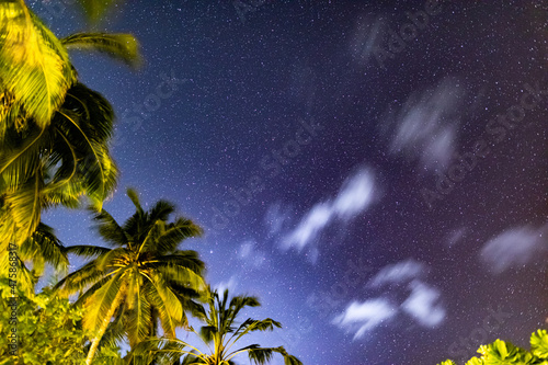 Sky with stars on an island in the Maldives - photo contains noise and artifacts